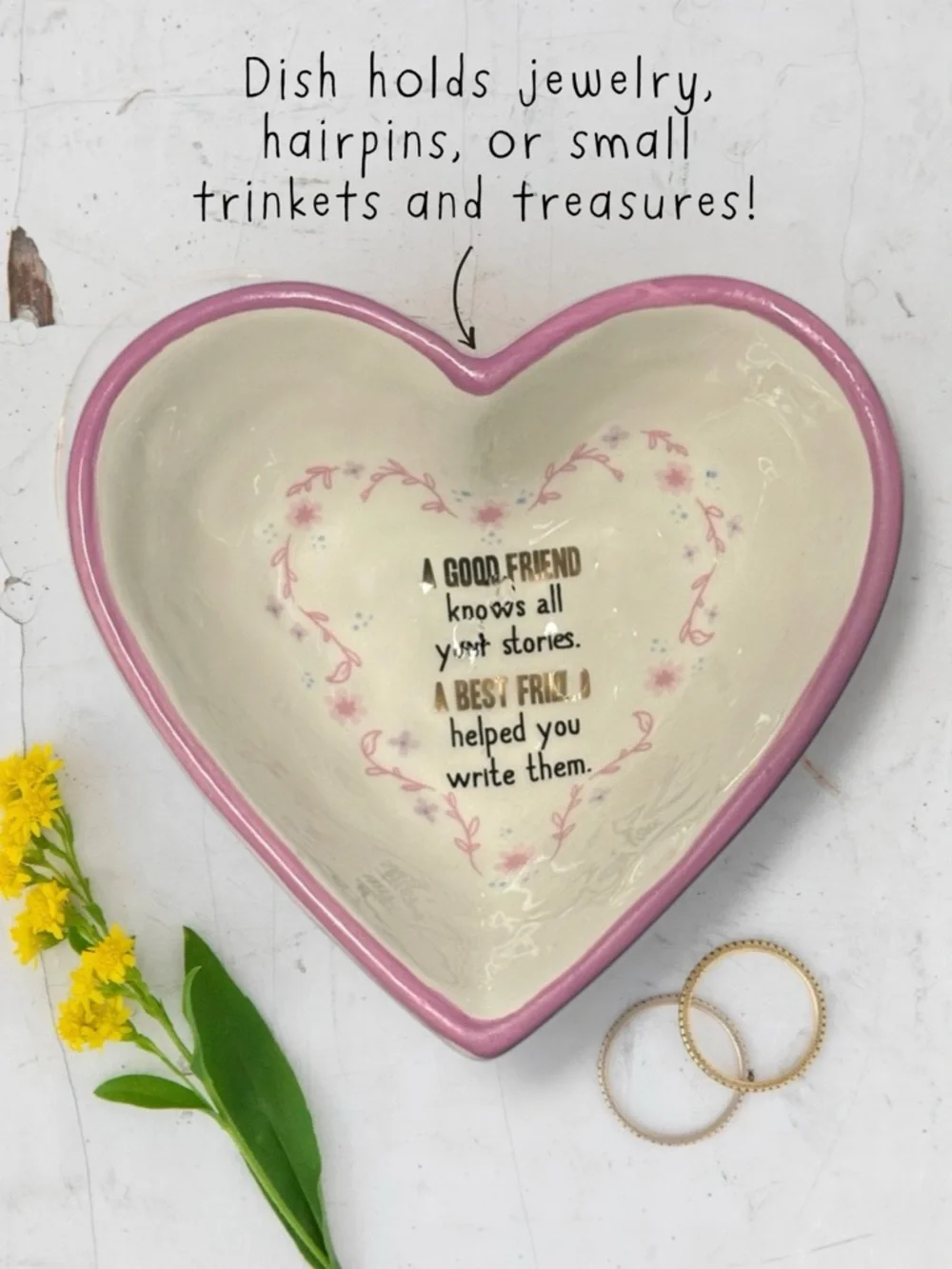 Francesca’s + Natural Life Pink Heart Ceramic Dish - Friendship Quote